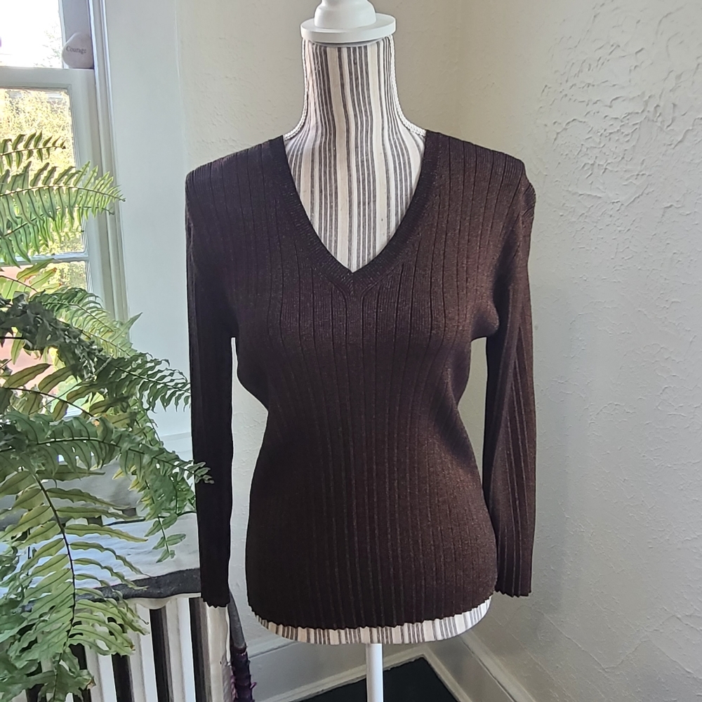 Chico's Black/Copper Metallic Sweater